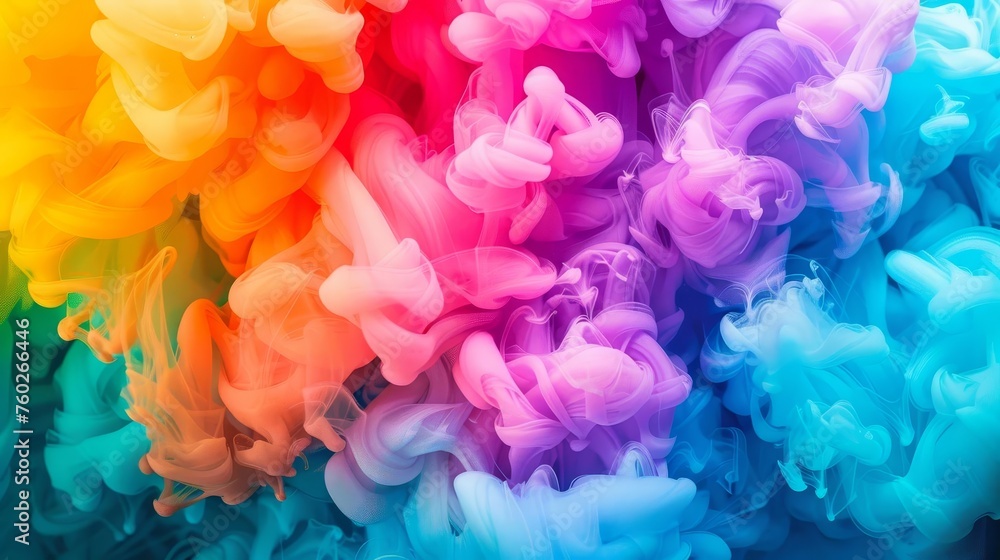Obraz premium Vibrant Rainbow Smoke Paint Explosion with Swirling Liquid Ink Dye in Water, Abstract Art