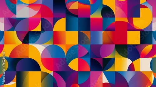Vibrant abstract geometric pattern with interlocking shapes and bold colors