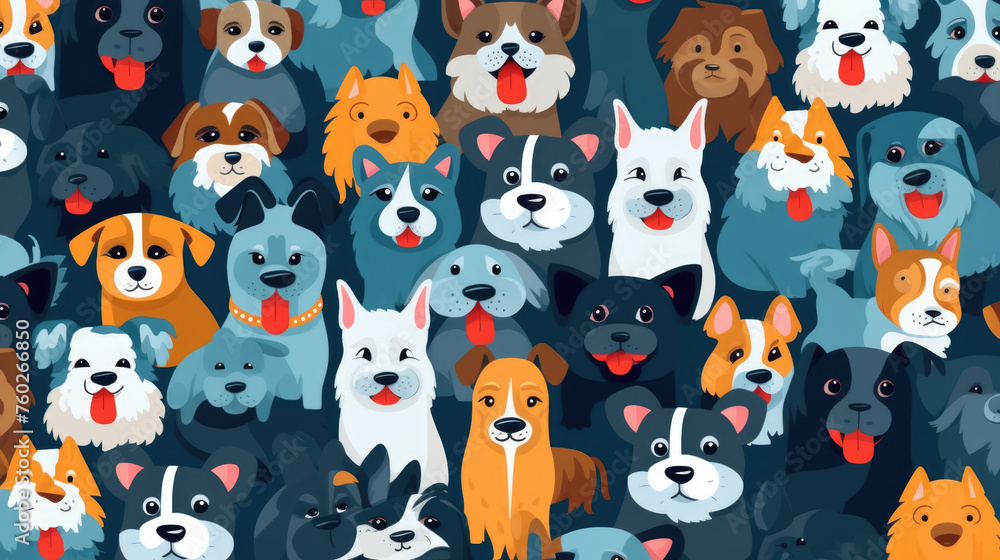 Playful Dogs Family Vector Pattern, Flat Design Playful Dogs Family Vector Pattern, Flat Design