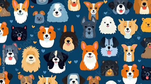 Playful Dogs Family Vector Pattern, Flat Design