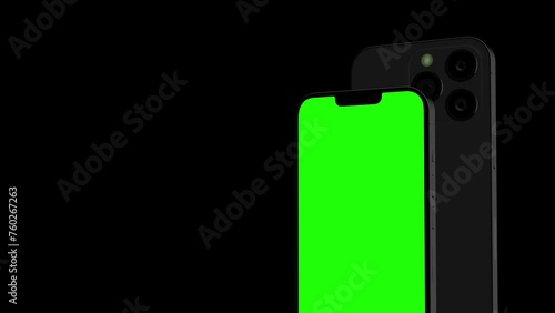HD animation of moving smartphone mockups..Green background for chroma key on the smartphone screen. used for commercials and app presentations