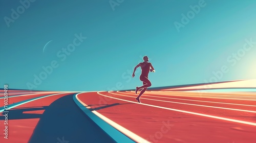 Athlete Racing Towards Success: Minimalist 3D Track and Field