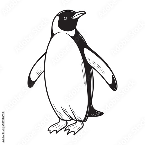 Line art of penguin spreading the wings vector