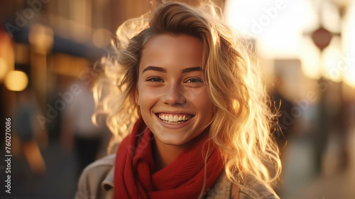 Smiling Young Woman Enjoying City Morning
