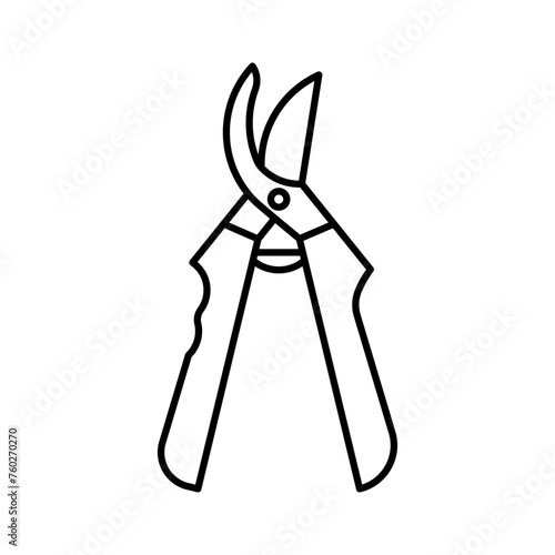 Pruner, line icon. Gardening tool for cutting. Linear illustration on a horticulture concept. Editable thin stroke.