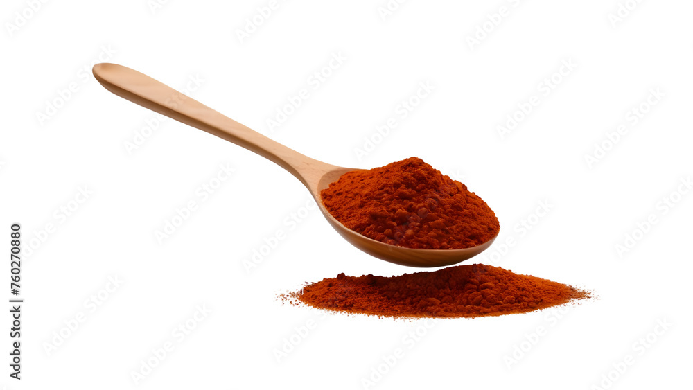 Red chili powder in a wooden spoon on transparent background Red chili powder in a wooden spoon on transparent background