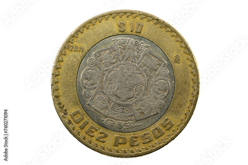 Moneda de 10 pesos mexicana con el calendario azteca 2011