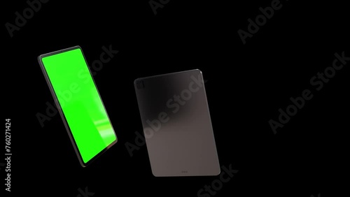 Multiple Smartphones Mockup Series with blank green screen, isolated on Black background. HD animation for app Prentation and commercials photo