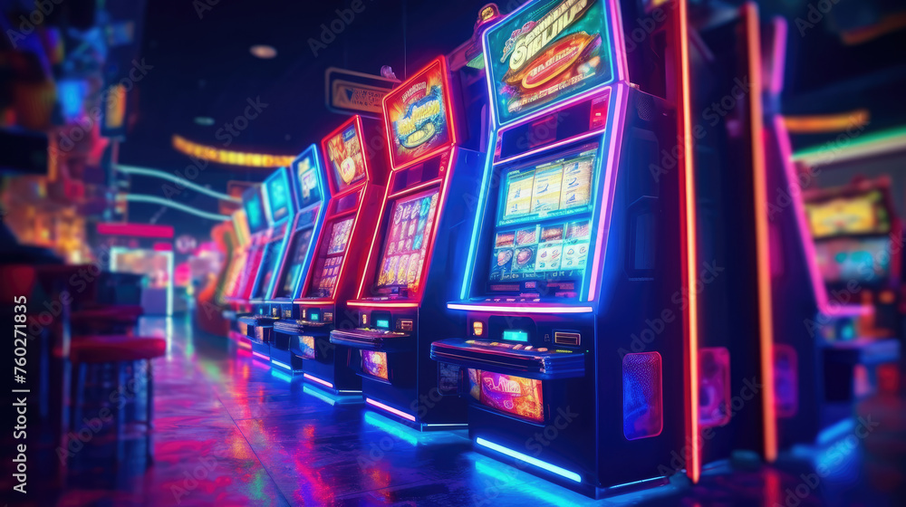 Casino Slot Machine Room Aglow with Vivid Colors Casino Slot Machine Room Aglow with Vivid Colors