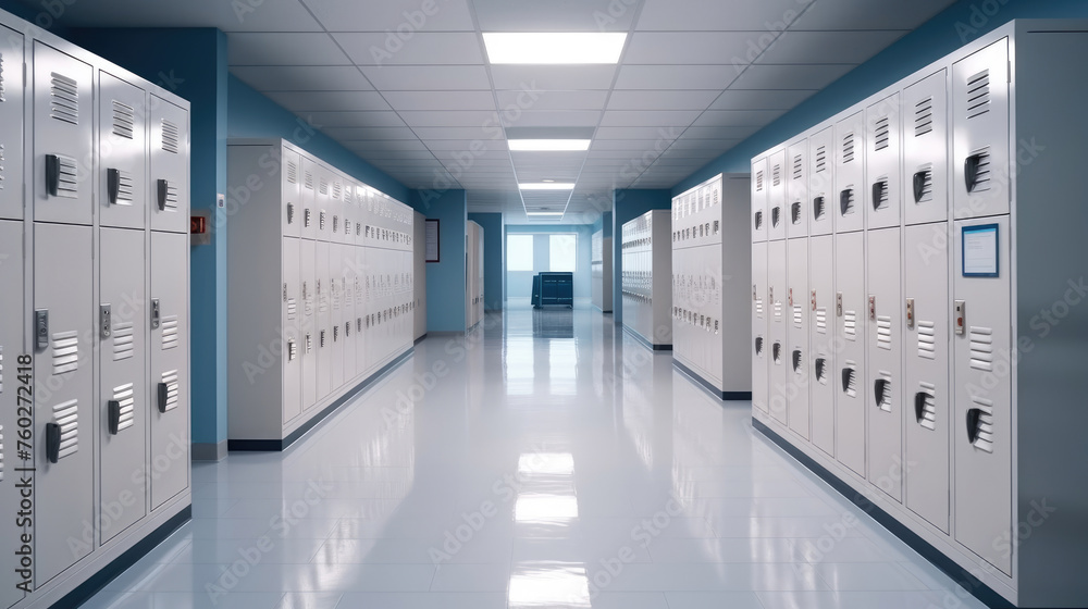 Contemporary School Corridor with Modern Lockers Contemporary School Corridor with Modern Lockers