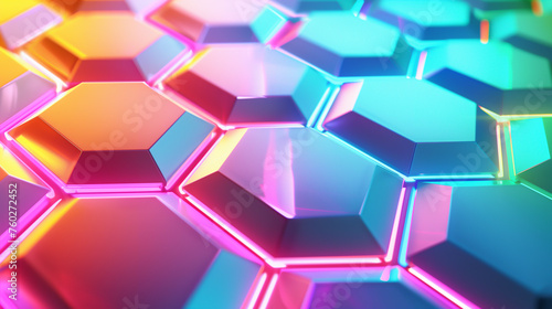 Abstract background of hexagon background. Colorful hexagons background  chaotic hexagons. Colorful background with glowing elements.