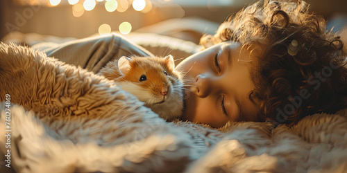 adorable little hamster and cute child, generative AI photo