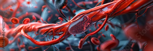 A detailed 3D visualization of thickened arteries and veins highlighting coronary heart disease and high cholesterol levels photo
