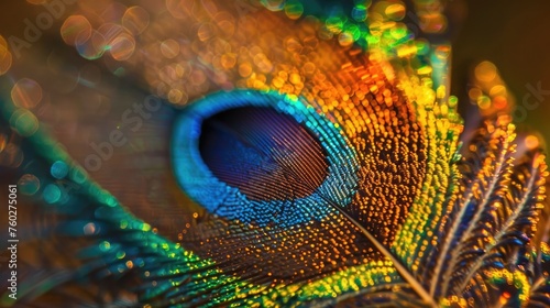 A macro photograph of a peacock feathers eye displaying its complex beauty and design © AI Farm