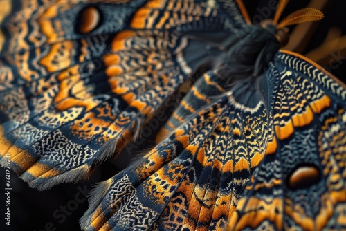 The intricate design of a moths wings resembling fine lacework
