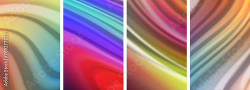 Rainbow color liquid. Wave lines poster set for wallpaper, business card, cover, poster, banner, brochure, header, website