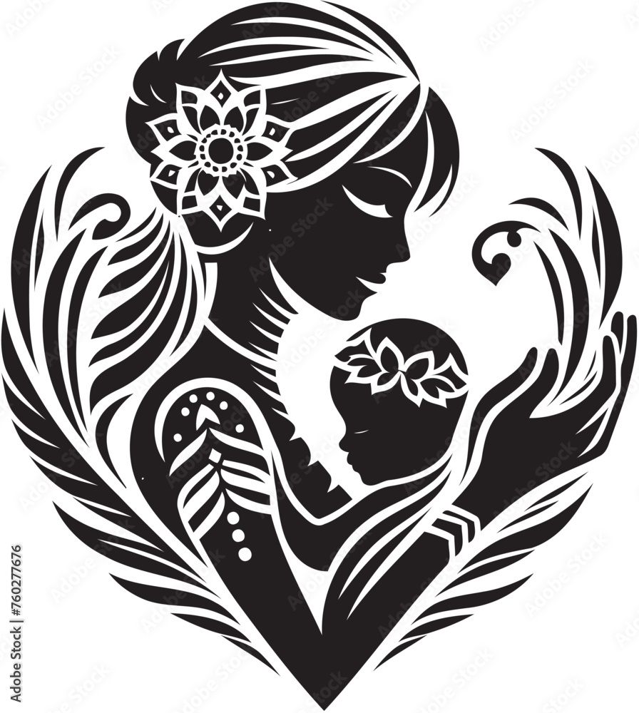 mom and baby vector silhouettes