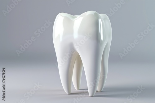 3D Illustration of a healthy white tooth - isolated on a grey studio background