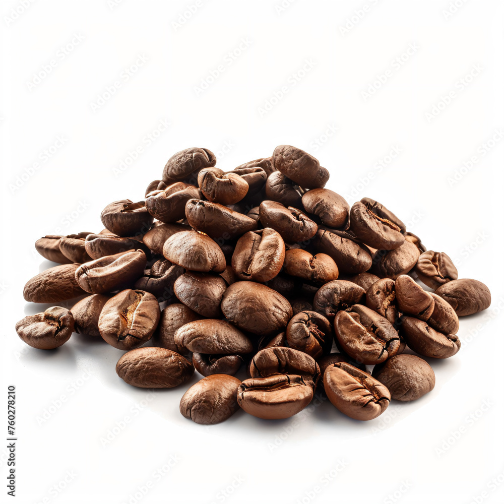 Naklejka premium a pile of coffee beans on a white surface