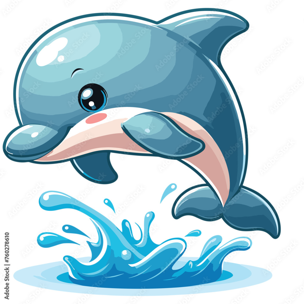 Obraz premium vector cute cartoon dolphin jumping out