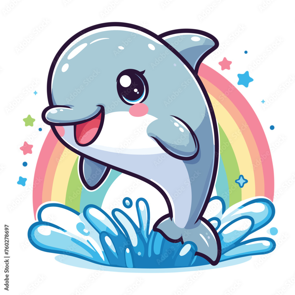 Naklejka premium vector cute cartoon dolphin jumping out