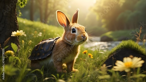 easter bunny in the grass, In the golden light of the morning, Kiki the little rabbit leaped through the meadow, his paws barely touching the ground. As he frolicked through the grass, 