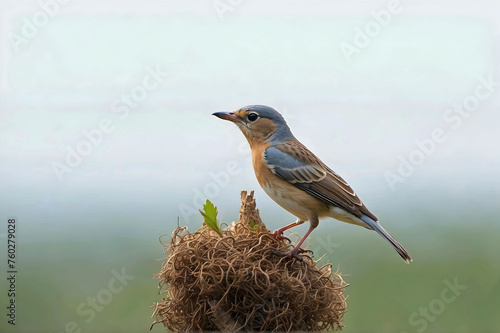 Close Up of an Eastern Bluebird on it's Nest with Copy Blank Space.