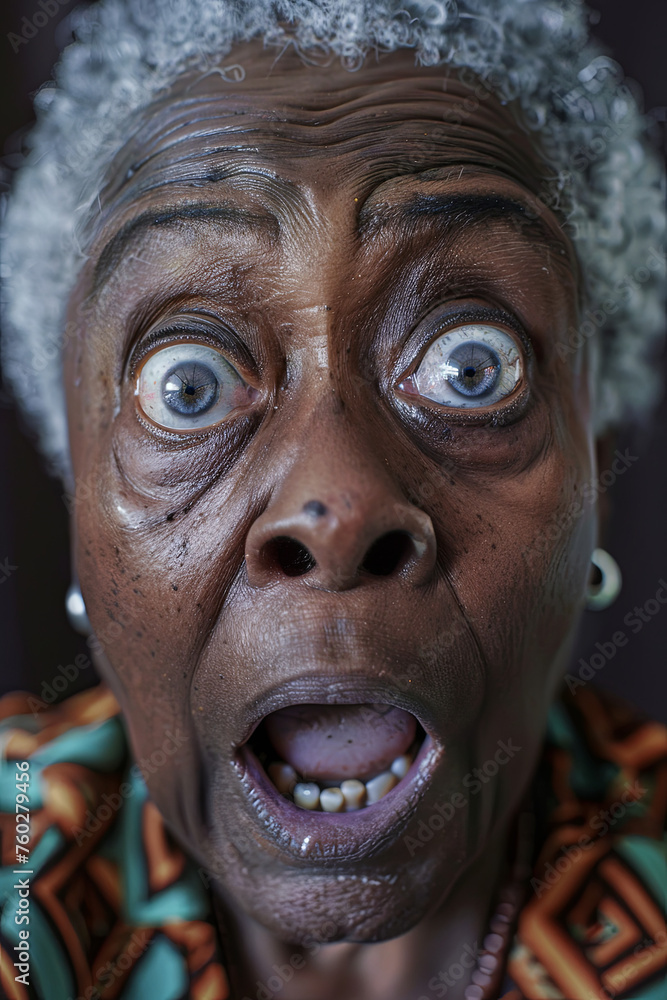 An old woman with a terrified look An old woman with a terrified look