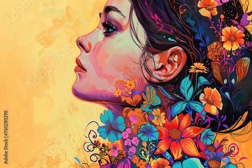 side profile artwork womens, colorful illustration