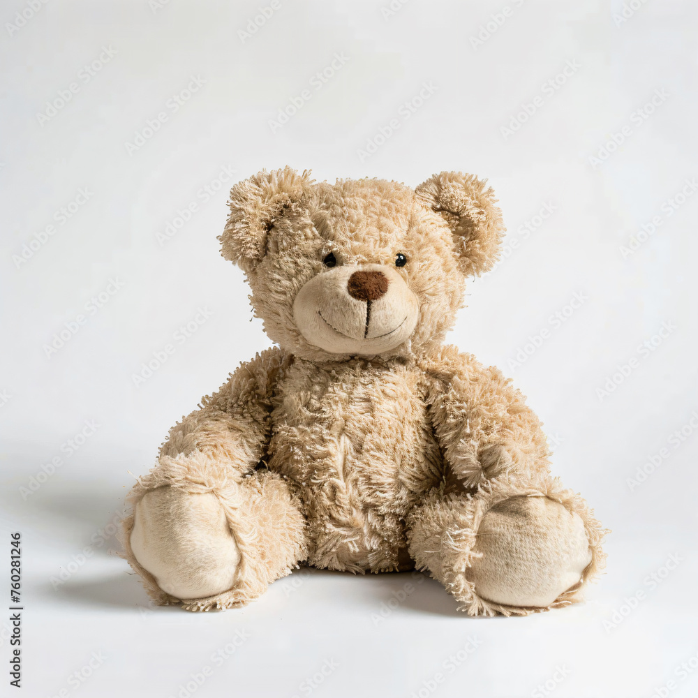 a teddy bear sitting on a white surface