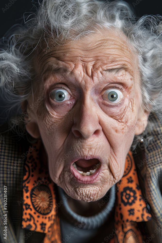 An old woman with a terrified look An old woman with a terrified look