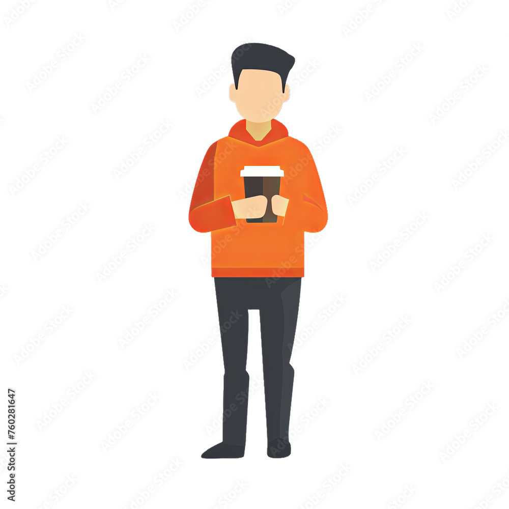 Man is holding a cup of coffee. illustration in flat style, simple and minimal