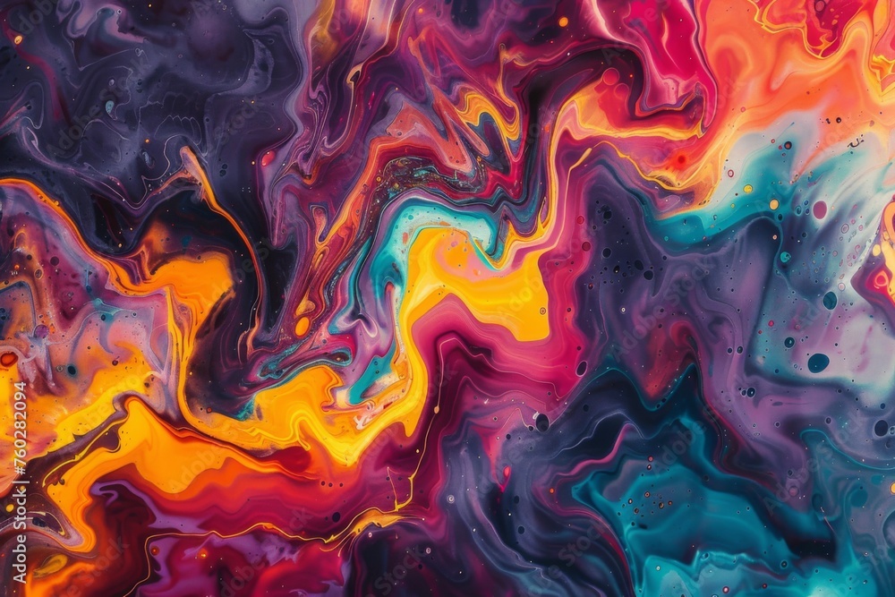 Abstract liquid pattern with intense color contrasts - The fluid, abstract pattern captures the eye with its intense color contrasts and psychedelic design - obrazy, fototapety, plakaty 