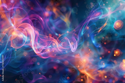 Abstract Swirling Energy Forms and Particles - Vibrant abstract art with flowing energy forms, particles, and light effects representing dynamic motion