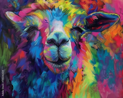 sheep face pink background breathtaking llama way tie dye mate walls insane quality color splash colored fur © Cary