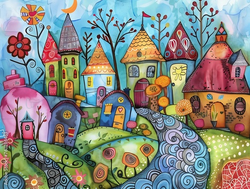 village bird hill illustrations dawn full page illustration mass housing spirals swirls sweet home centered street