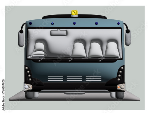 Front View 3D of wide body airport ground bus