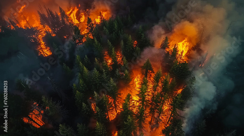 Aerial view of a forest fire flames engulfing trees a call to action against environmental crises