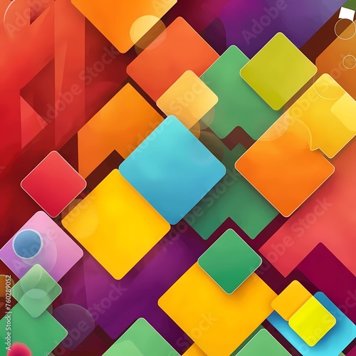 abstract background of colorful geometric shapes. The shapes are a blend of triangles, squares, and circles in various sizes, interconnected and overlapping. © Mohamed