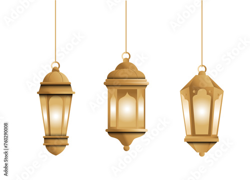Golden 3D arabic lantern vector illustration