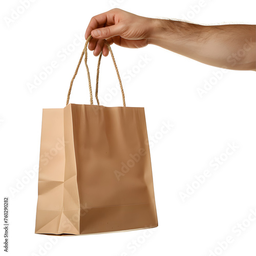 hand holding shopping bag isolated on transparent background