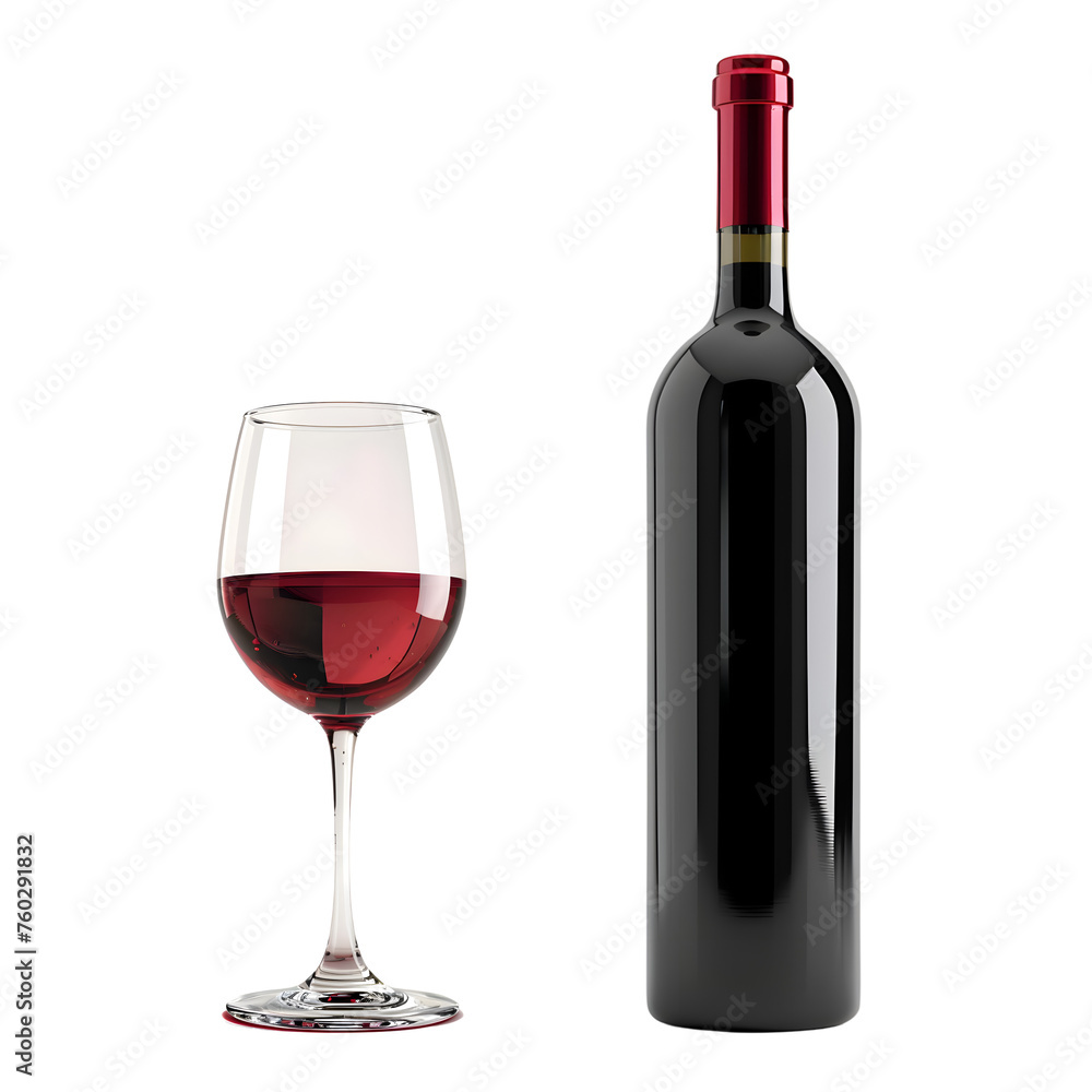 Glass with red wine and red wine bottle isolated on transparent background Glass with red wine and red wine bottle isolated on transparent background
