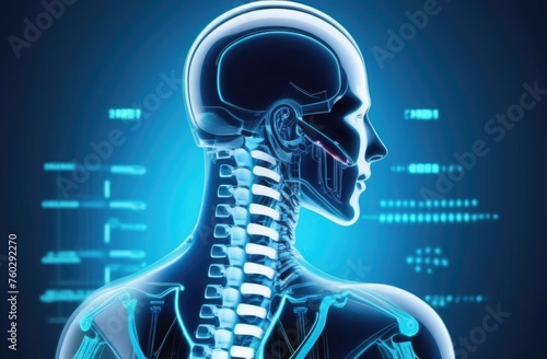 Cybernetics style of human spine, technology of the digital world, 3D illustration of the spine - an organic part of a person.