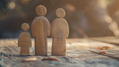 Small wooden figures of family members. Family relationship symbol , international day of families  photo