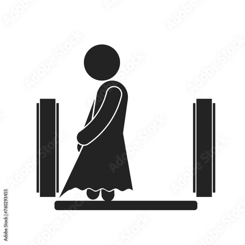 Isolated pictogram sign of loose or long clothing stuck on escalator, for mall, airport, public place safety sign