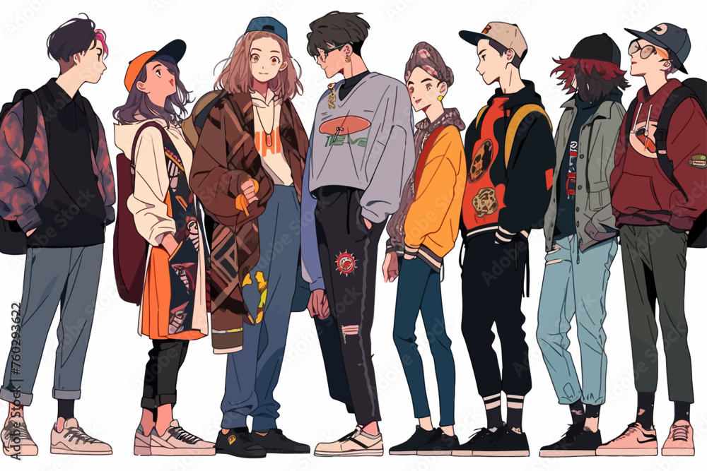 Obraz premium group people in anime style