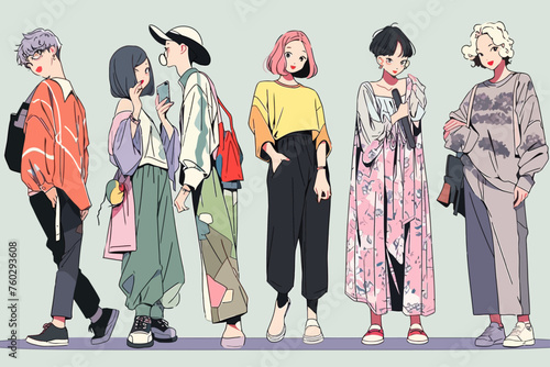 group people in anime style