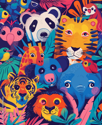 kids illustration various wild animal