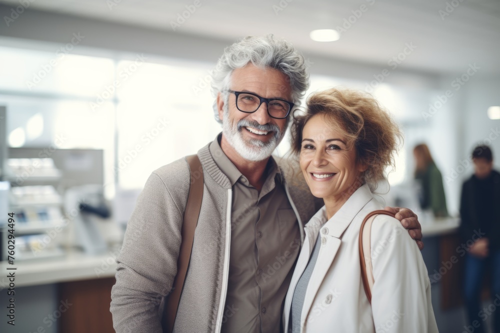 Mature couple smiling warmly in a bright office environment. Mature couple smiling warmly in a bright office environment.