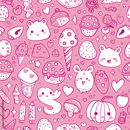 Seamless Pattern Pink Characters